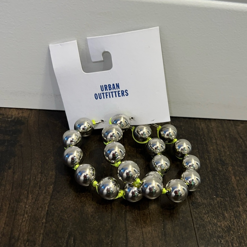 NWT Urban Outfitters Neon Threaded Silver Ball Large Hoop Earrings